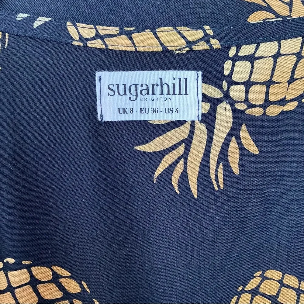 Sugarhill Brighton 70s Elva Midi Slip Dress in Handcrafted Pineapple Batik XS - Picture 9 of 14